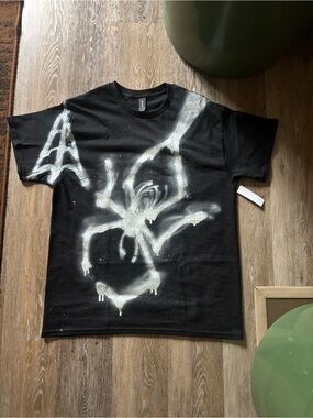 Hand-Painted Black Tee with White Drip Spider Design
